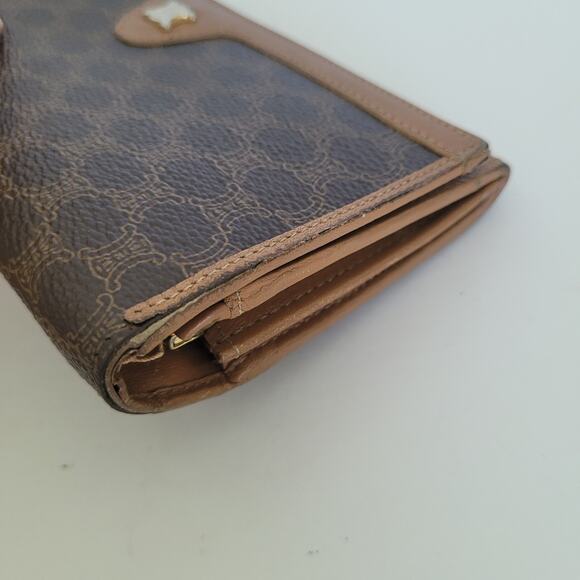Celine Vintage Envelope Leather Large Wallet Macadam Brown Kisslock Long Logo - Picture 9 of 10